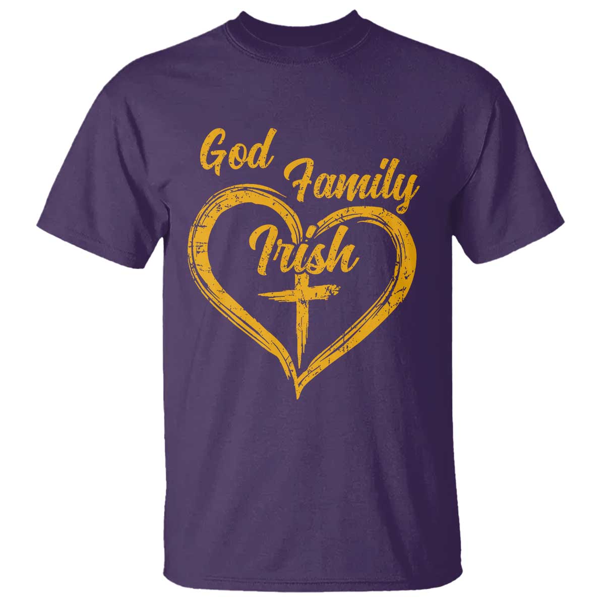 God Family Irish T Shirt Vintage Cross In Heart Christian Notre Dame Game Day TS10 Purple Print Your Wear