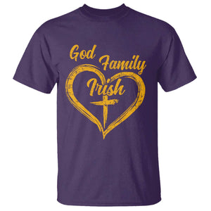 God Family Irish T Shirt Vintage Cross In Heart Christian Notre Dame Game Day TS10 Purple Print Your Wear