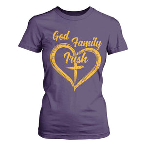 God Family Irish T Shirt For Women Vintage Cross In Heart Christian Notre Dame Game Day TS10 Purple Print Your Wear