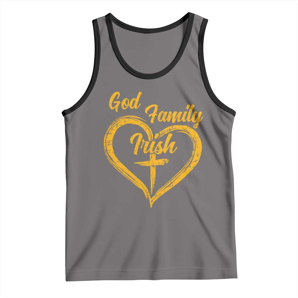 God Family Irish Tank Top Vintage Cross In Heart Christian Notre Dame Game Day TS10 Deep Heather Black Print Your Wear