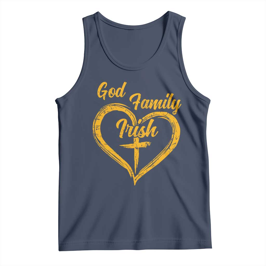 God Family Irish Tank Top Vintage Cross In Heart Christian Notre Dame Game Day TS10 Navy Print Your Wear