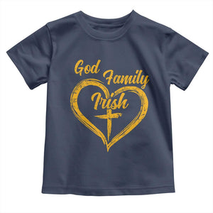 God Family Irish Toddler T Shirt Vintage Cross In Heart Christian Notre Dame Game Day TS10 Navy Print Your Wear