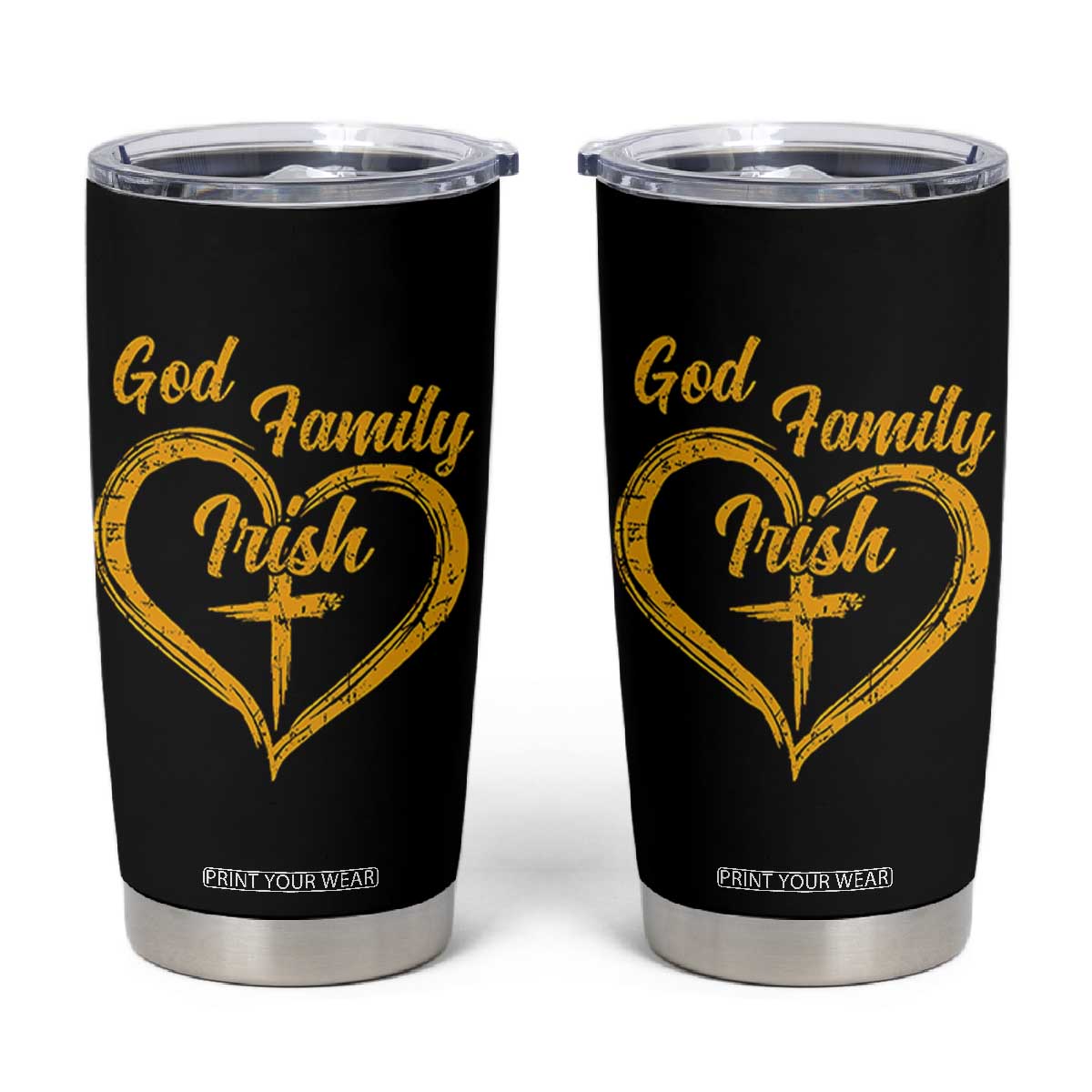 God Family Irish Tumbler Cup Vintage Cross In Heart Christian Notre Dame Game Day TS10 Black Print Your Wear