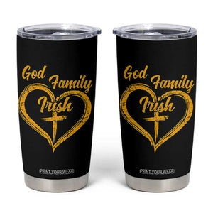 God Family Irish Tumbler Cup Vintage Cross In Heart Christian Notre Dame Game Day TS10 Black Print Your Wear