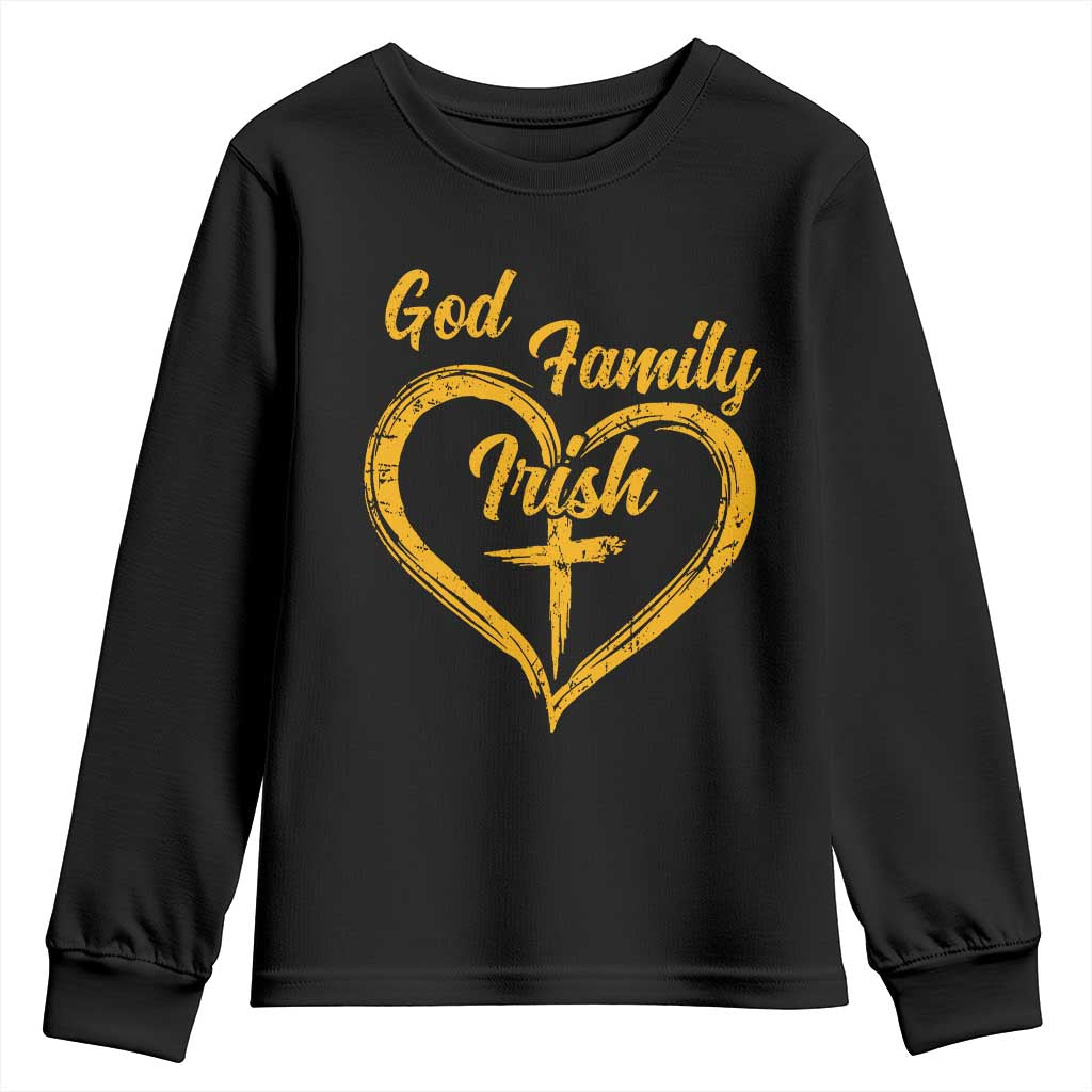 God Family Irish Youth Sweatshirt Vintage Cross In Heart Christian Notre Dame Game Day TS10 Black Print Your Wear