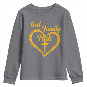 God Family Irish Youth Sweatshirt Vintage Cross In Heart Christian Notre Dame Game Day TS10 Charcoal Print Your Wear