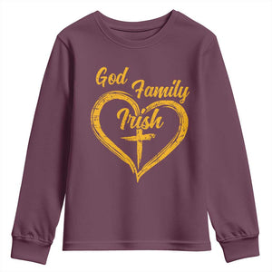 God Family Irish Youth Sweatshirt Vintage Cross In Heart Christian Notre Dame Game Day TS10 Maroon Print Your Wear