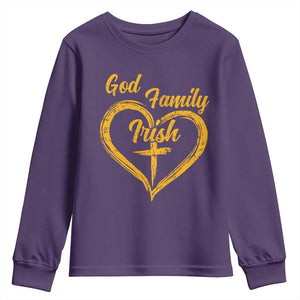 God Family Irish Youth Sweatshirt Vintage Cross In Heart Christian Notre Dame Game Day TS10 Purple Print Your Wear