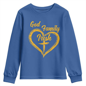 God Family Irish Youth Sweatshirt Vintage Cross In Heart Christian Notre Dame Game Day TS10 Royal Blue Print Your Wear
