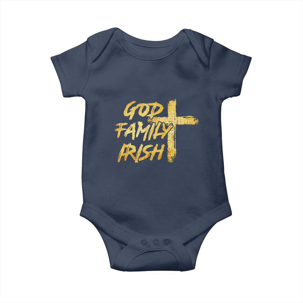 God Family Irish Baby Onesie Christian Faith Cross Notre Dame Game Day TS10 Navy Print Your Wear