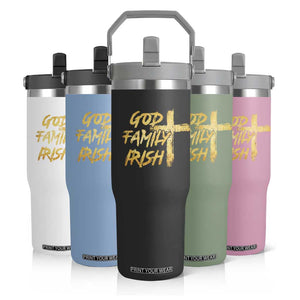 God Family Irish Flip Straw Tumbler Christian Faith Cross Notre Dame Game Day TS10 Print Your Wear