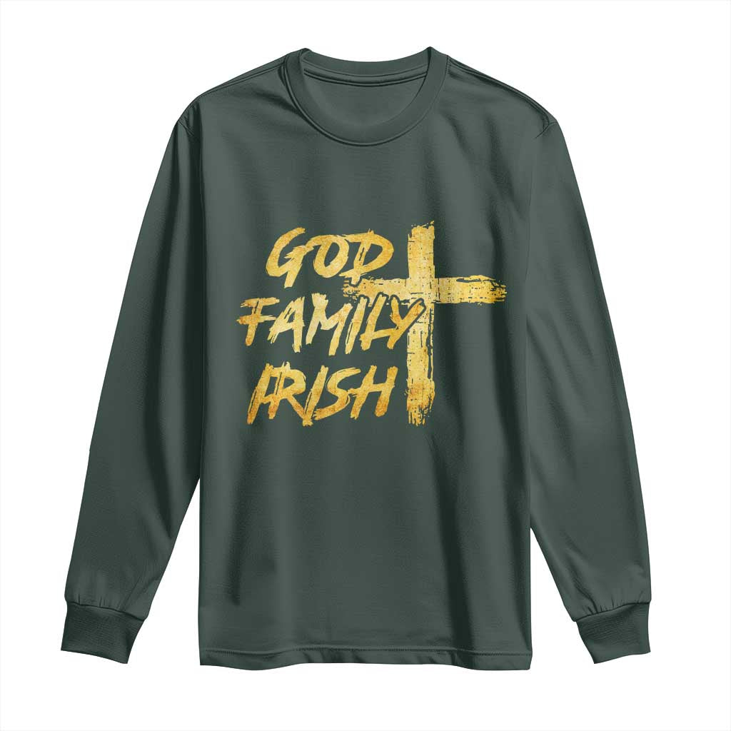 God Family Irish Long Sleeve Shirt Christian Faith Cross Notre Dame Game Day TS10 Dark Forest Green Print Your Wear