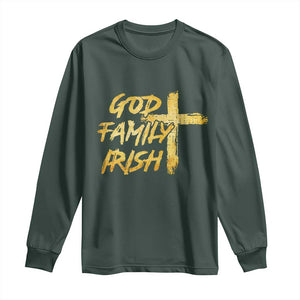 God Family Irish Long Sleeve Shirt Christian Faith Cross Notre Dame Game Day TS10 Dark Forest Green Print Your Wear
