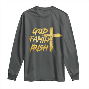 God Family Irish Long Sleeve Shirt Christian Faith Cross Notre Dame Game Day TS10 Dark Heather Print Your Wear