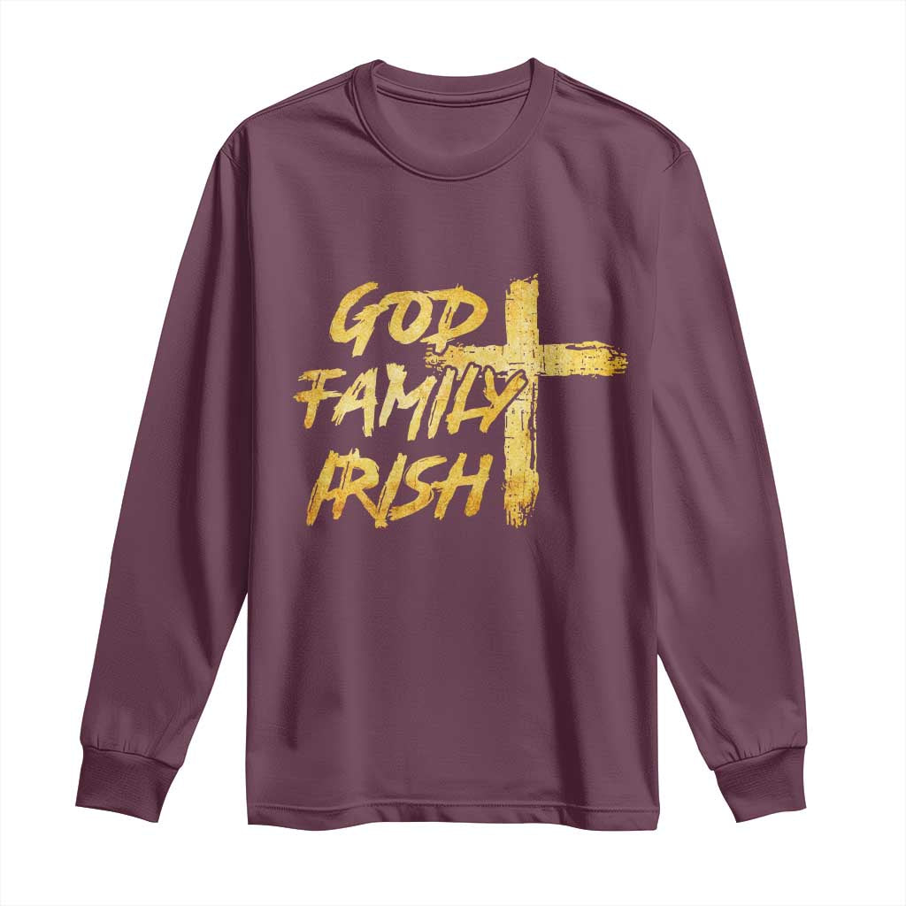 God Family Irish Long Sleeve Shirt Christian Faith Cross Notre Dame Game Day TS10 Maroon Print Your Wear
