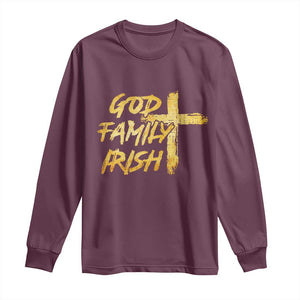 God Family Irish Long Sleeve Shirt Christian Faith Cross Notre Dame Game Day TS10 Maroon Print Your Wear
