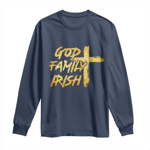 God Family Irish Long Sleeve Shirt Christian Faith Cross Notre Dame Game Day TS10 Navy Print Your Wear