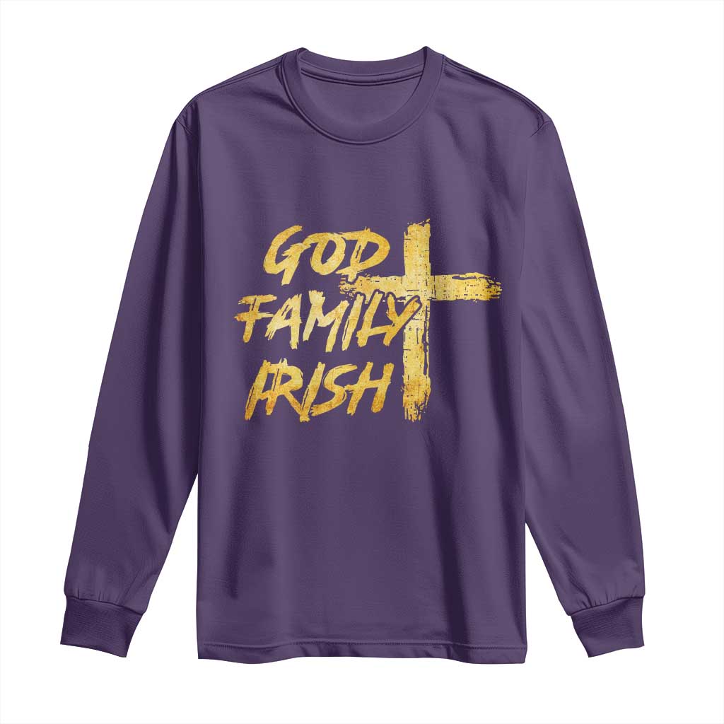 God Family Irish Long Sleeve Shirt Christian Faith Cross Notre Dame Game Day TS10 Purple Print Your Wear