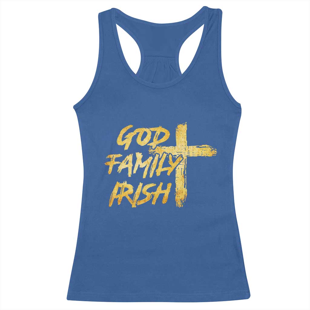 God Family Irish Racerback Tank Top Christian Faith Cross Notre Dame Game Day TS10 Royal Blue Print Your Wear