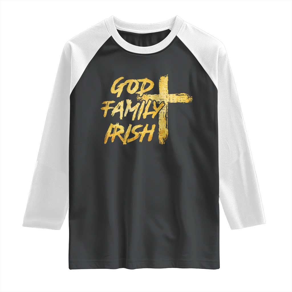 God Family Irish Raglan Shirt Christian Faith Cross Notre Dame Game Day TS10 Black White Print Your Wear