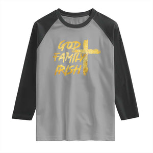 God Family Irish Raglan Shirt Christian Faith Cross Notre Dame Game Day TS10 Sport Gray Black Print Your Wear