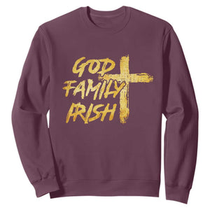 God Family Irish Sweatshirt Christian Faith Cross Notre Dame Game Day TS10 Maroon Print Your Wear