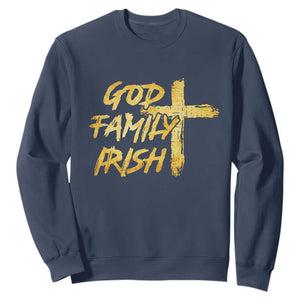 God Family Irish Sweatshirt Christian Faith Cross Notre Dame Game Day TS10 Navy Print Your Wear