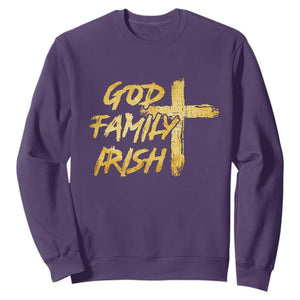 God Family Irish Sweatshirt Christian Faith Cross Notre Dame Game Day TS10 Purple Print Your Wear