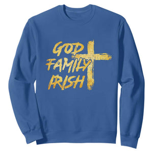 God Family Irish Sweatshirt Christian Faith Cross Notre Dame Game Day TS10 Royal Blue Print Your Wear