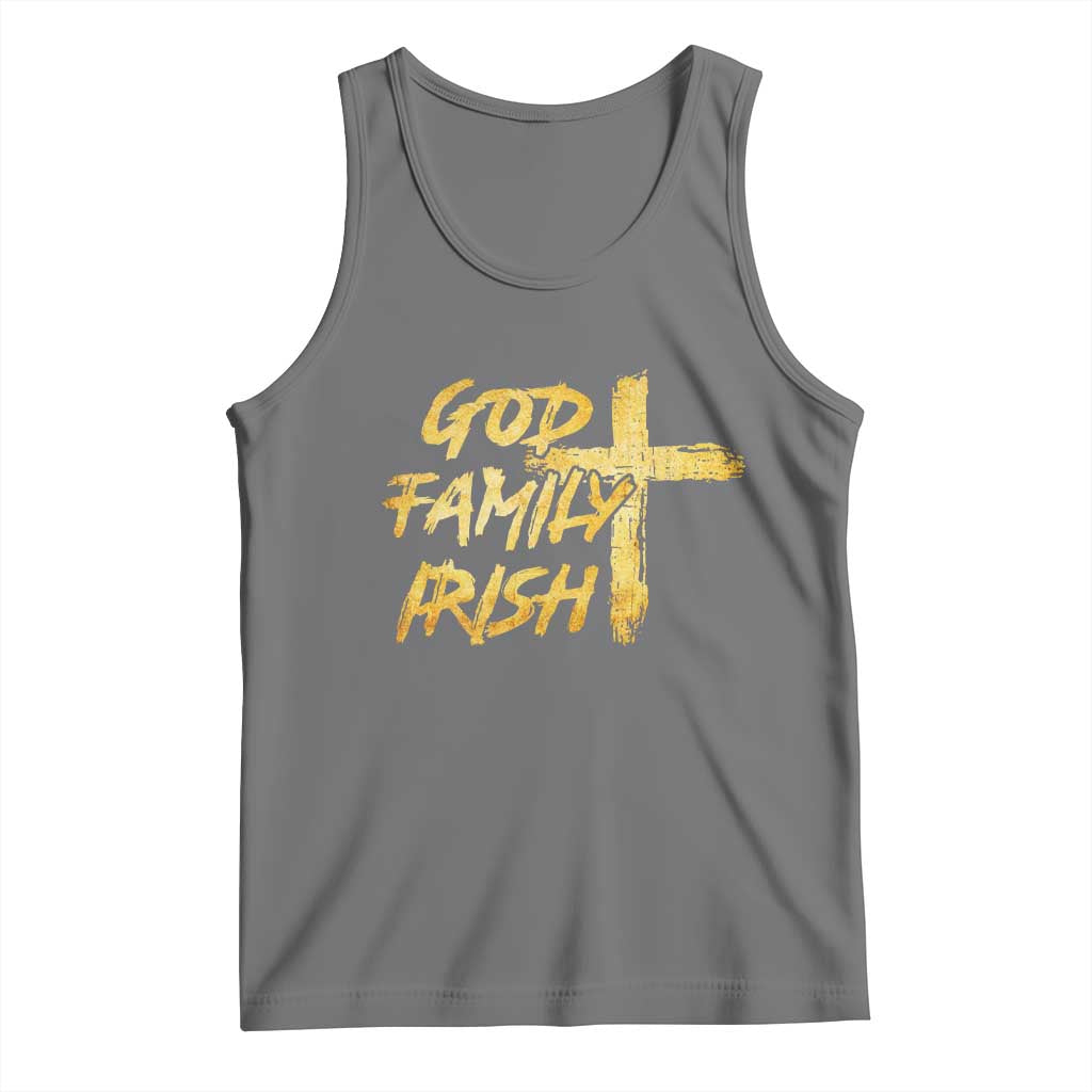 God Family Irish Tank Top Christian Faith Cross Notre Dame Game Day TS10 Black Heather Print Your Wear