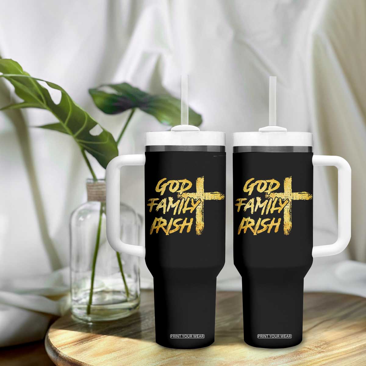 God Family Irish Tumbler With Handle Christian Faith Cross Notre Dame Game Day TS10 Print Your Wear
