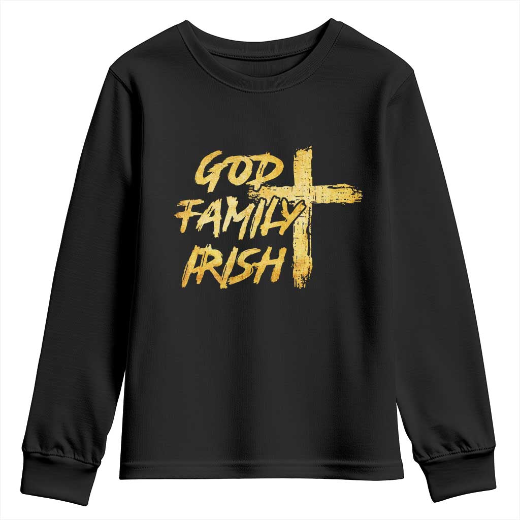 God Family Irish Youth Sweatshirt Christian Faith Cross Notre Dame Game Day TS10 Black Print Your Wear