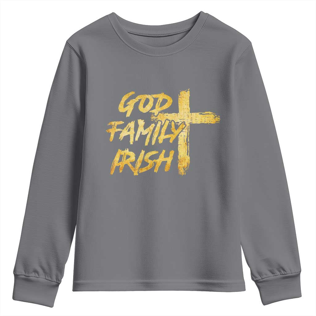 God Family Irish Youth Sweatshirt Christian Faith Cross Notre Dame Game Day TS10 Charcoal Print Your Wear