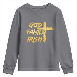 God Family Irish Youth Sweatshirt Christian Faith Cross Notre Dame Game Day TS10 Charcoal Print Your Wear