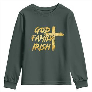 God Family Irish Youth Sweatshirt Christian Faith Cross Notre Dame Game Day TS10 Dark Forest Green Print Your Wear