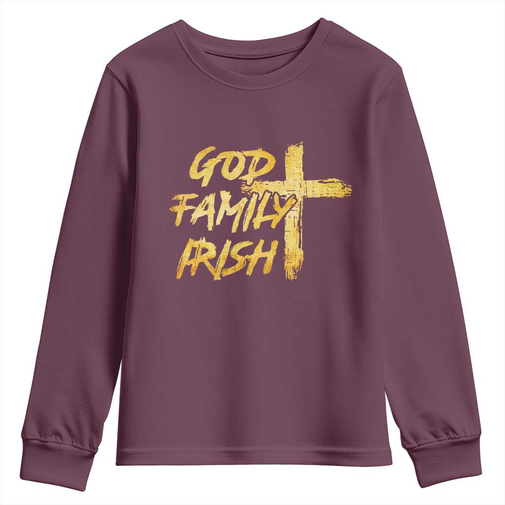 God Family Irish Youth Sweatshirt Christian Faith Cross Notre Dame Game Day TS10 Maroon Print Your Wear