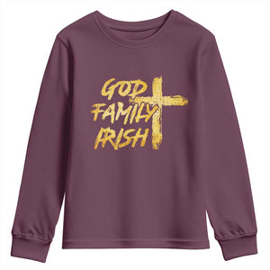 God Family Irish Youth Sweatshirt Christian Faith Cross Notre Dame Game Day TS10 Maroon Print Your Wear