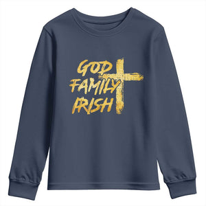 God Family Irish Youth Sweatshirt Christian Faith Cross Notre Dame Game Day TS10 Navy Print Your Wear