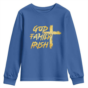 God Family Irish Youth Sweatshirt Christian Faith Cross Notre Dame Game Day TS10 Royal Blue Print Your Wear