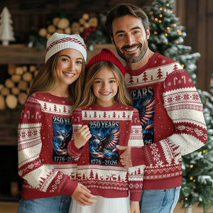 250 Years America Ugly Christmas Sweater Eagle and Flag 250th Anniversary USA Patriotic 1776 2026 TS10 Red Beige Print Your Wear