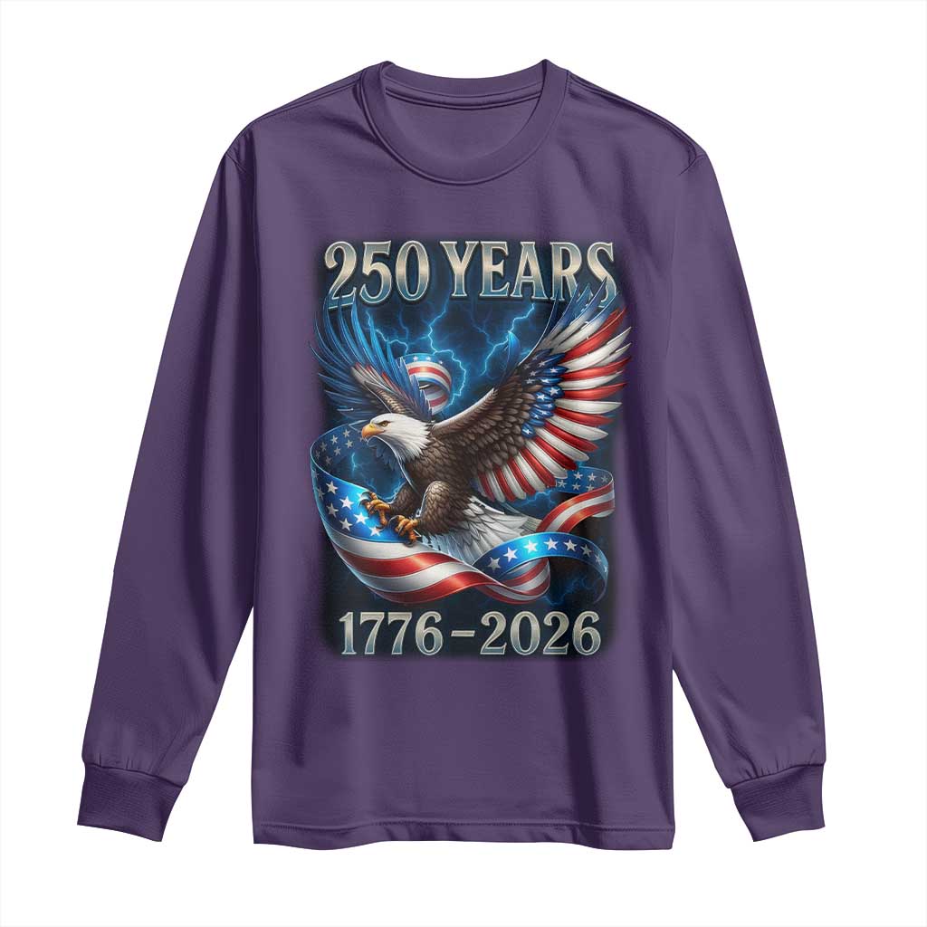 250 Years America Long Sleeve Shirt Eagle and Flag 250th Anniversary USA Patriotic 1776 2026 TS10 Purple Print Your Wear