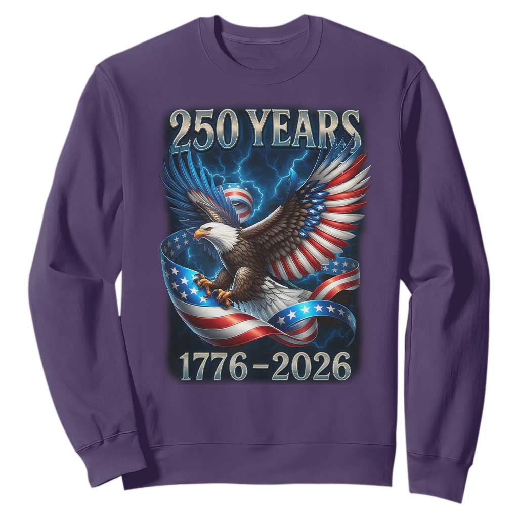 250 Years America Sweatshirt Eagle and Flag 250th Anniversary USA Patriotic 1776 2026 TS10 Purple Print Your Wear