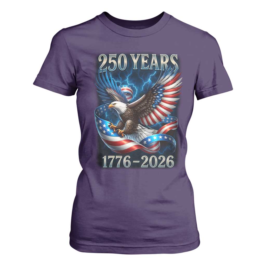 250 Years America T Shirt For Women Eagle and Flag 250th Anniversary USA Patriotic 1776 2026 TS10 Purple Print Your Wear