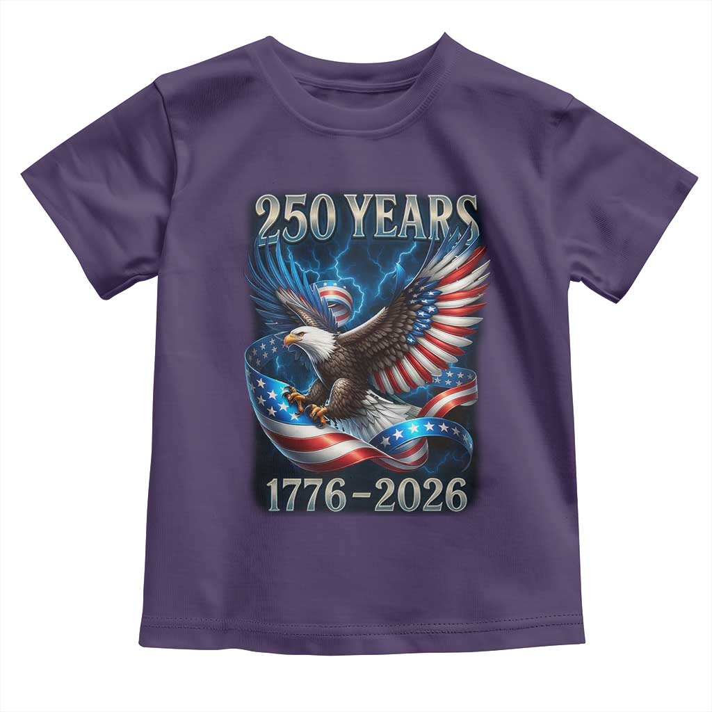 250 Years America Toddler T Shirt Eagle and Flag 250th Anniversary USA Patriotic 1776 2026 TS10 Purple Print Your Wear