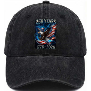 250 Years America Washed Cotton Baseball Cap Eagle and Flag 250th Anniversary USA Patriotic 1776 2026 TS10 Washed Cap Universal Fit Black Print Your Wear