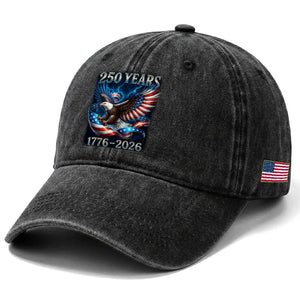 250 Years America Washed Cotton Baseball Cap Eagle and Flag 250th Anniversary USA Patriotic 1776 2026 TS10 Print Your Wear
