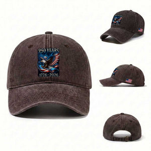 250 Years America Washed Cotton Baseball Cap Eagle and Flag 250th Anniversary USA Patriotic 1776 2026 TS10 Washed Cap Universal Fit Dark Brown Print Your Wear