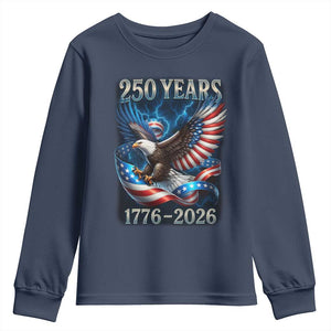 250 Years America Youth Sweatshirt Eagle and Flag 250th Anniversary USA Patriotic 1776 2026 TS10 Navy Print Your Wear