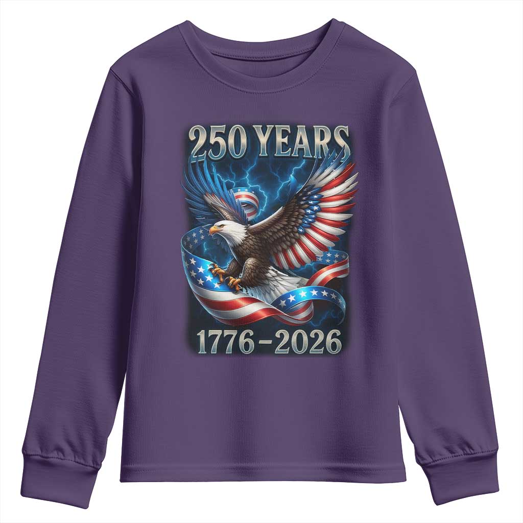 250 Years America Youth Sweatshirt Eagle and Flag 250th Anniversary USA Patriotic 1776 2026 TS10 Purple Print Your Wear