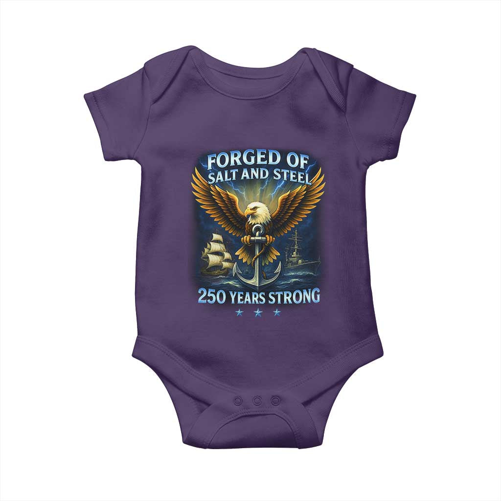Navy Veteran 250th Anniversary Baby Onesie Forged of Salt and Steel US Naval Ships 250th Anniversary TS10 Purple Print Your Wear